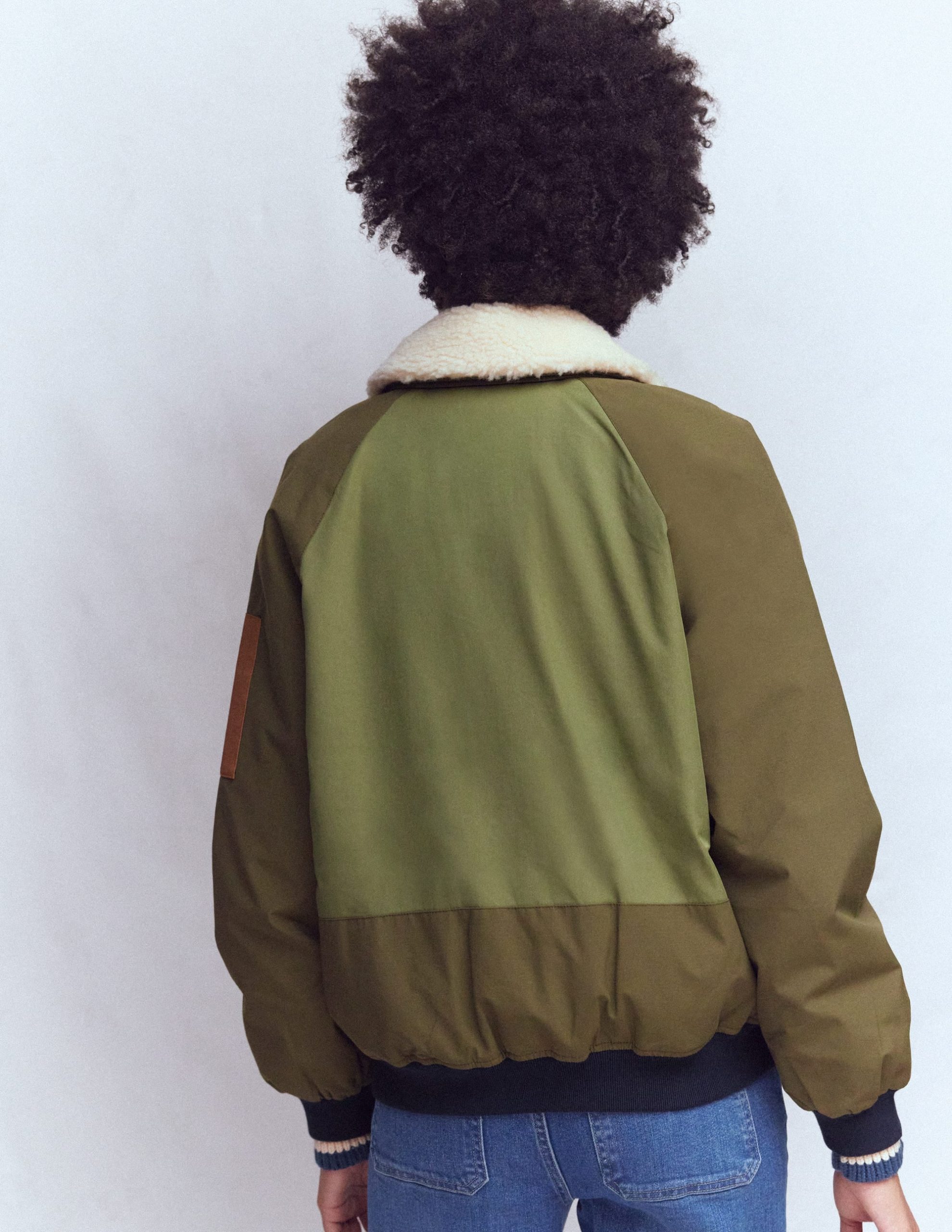 Borg Detail Bomber Jacket-Woodland Green - Image 3