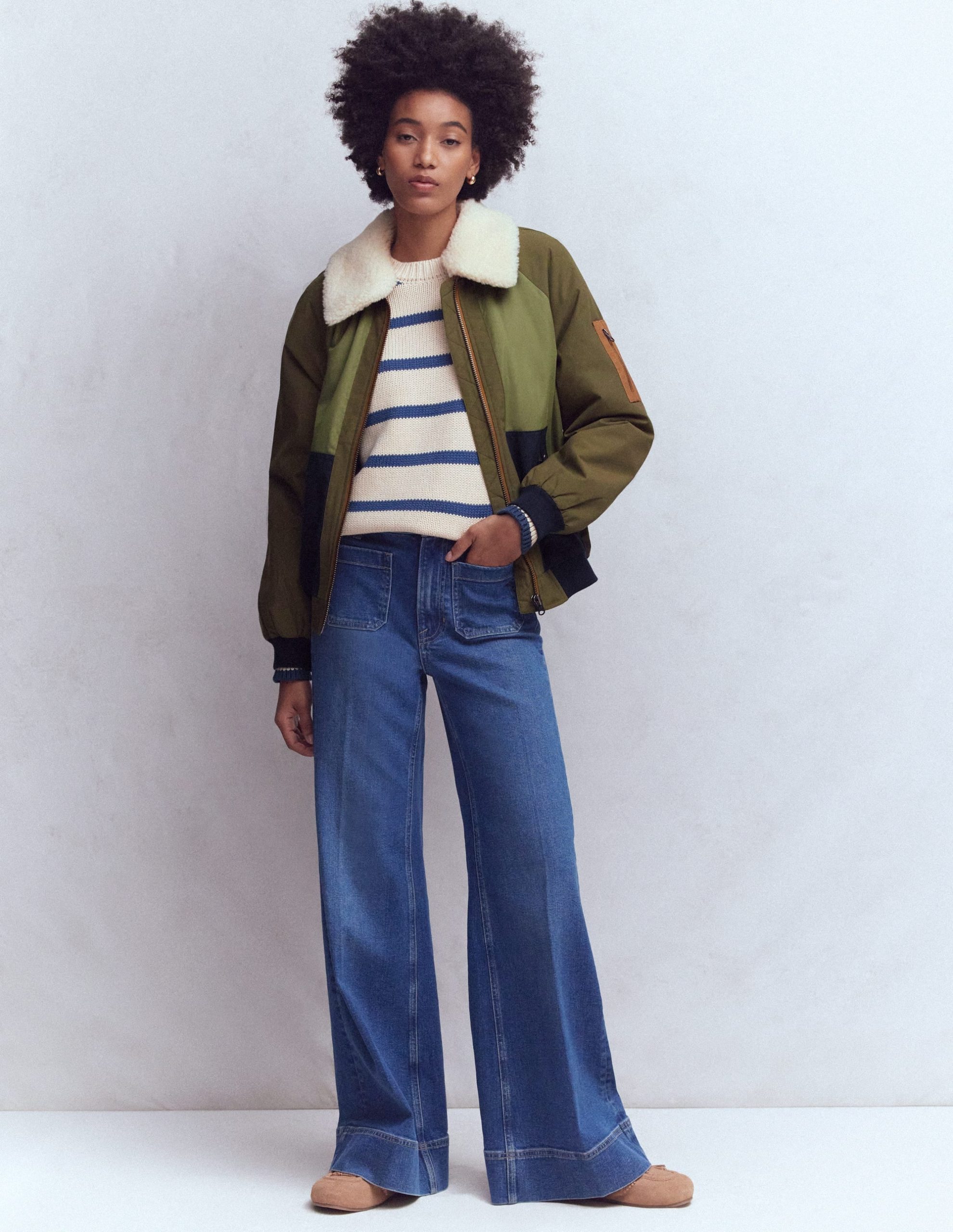 Borg Detail Bomber Jacket-Woodland Green - Image 4