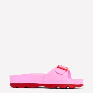 Lyla Single Buckle Sliders-Pink/Red