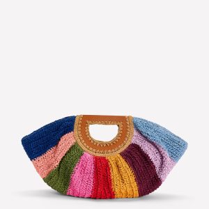 Raffia Moon Clutch-Multi Stripe