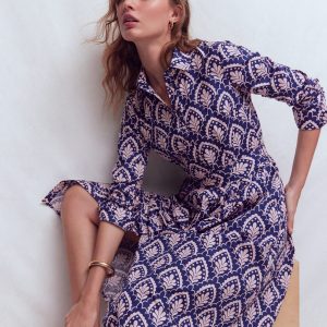 Alexa Long Sleeve Midi Dress-Navy Petal Terrace