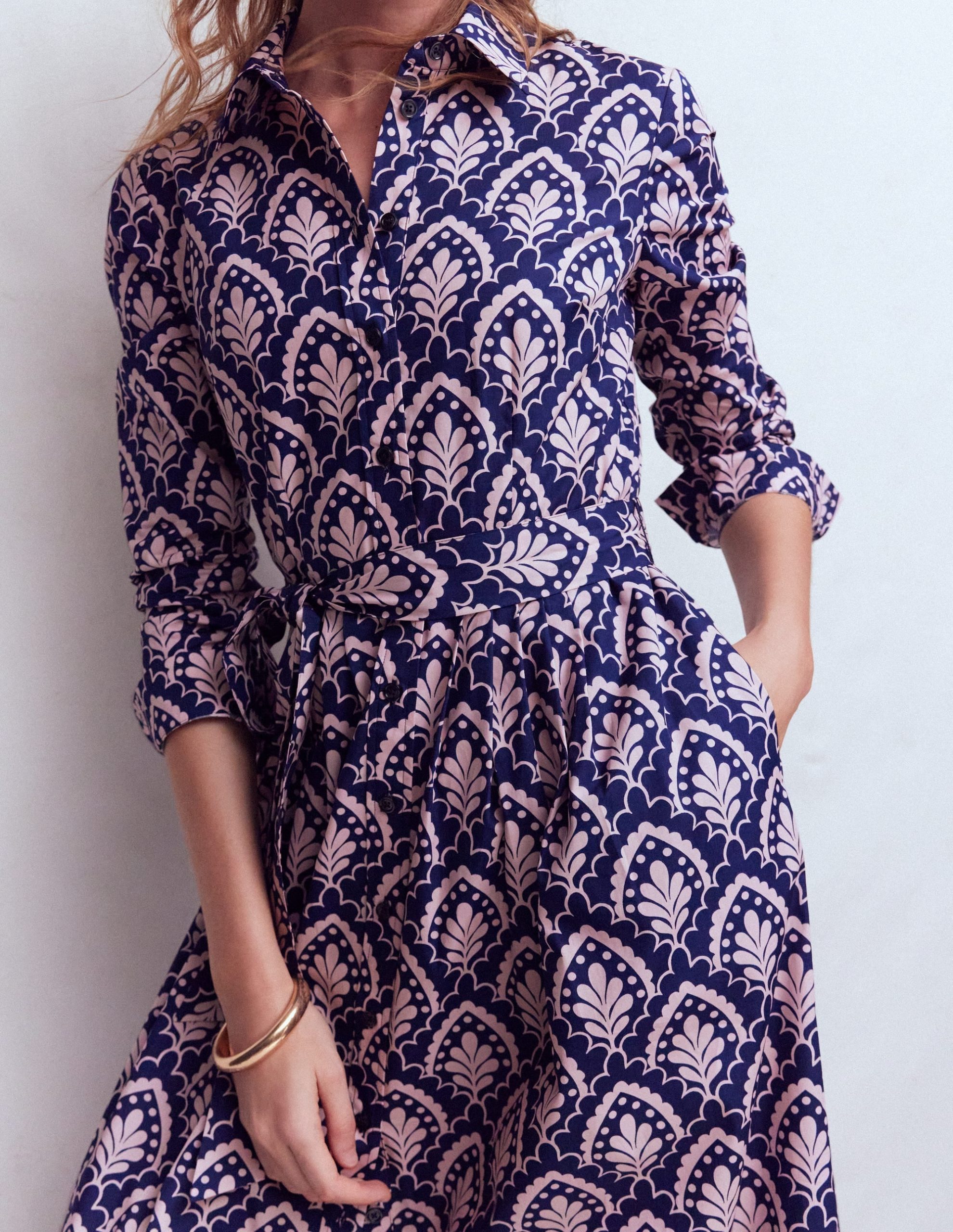 Alexa Long Sleeve Midi Dress-Navy Petal Terrace - Image 2