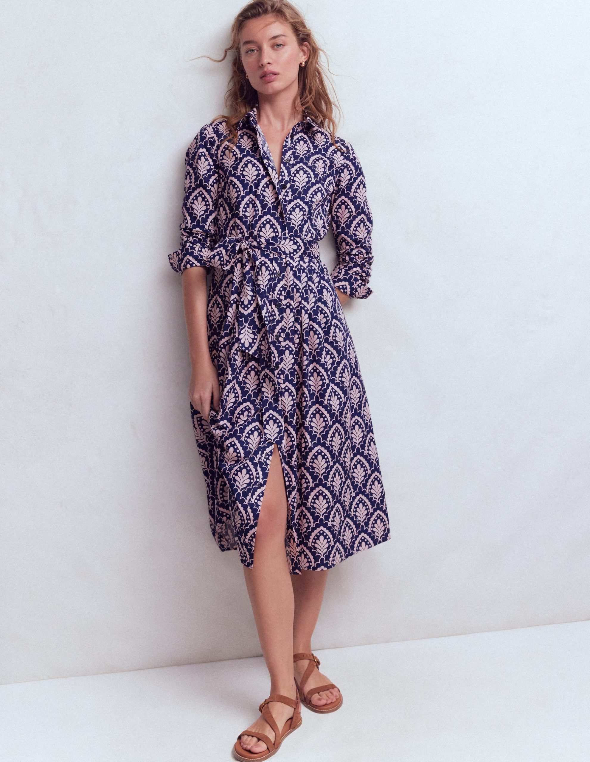 Alexa Long Sleeve Midi Dress-Navy Petal Terrace - Image 4