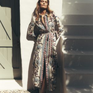 Ellie Cotton Maxi Shirt Dress-Elegant Blossom Placement