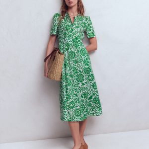 Ivy Cotton Midi Dress-Verdant Green. Meadow Scatter
