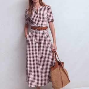Ivy Cotton Midi Dress-Gingham