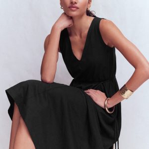 Mia V-neck Jersey Midi Dress-Black