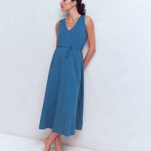 Mia V-neck Jersey Midi Dress-Tourmaline Blue