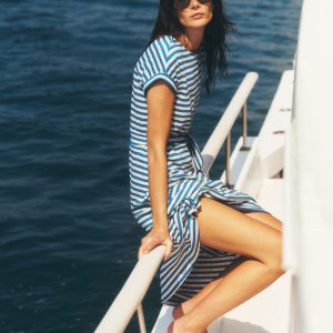 Eve Jersey Midi Dress-Blue and Ivory Stripe