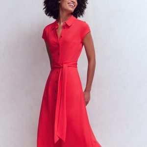 Marcia Jersey Shirt Dress-Poppy Red