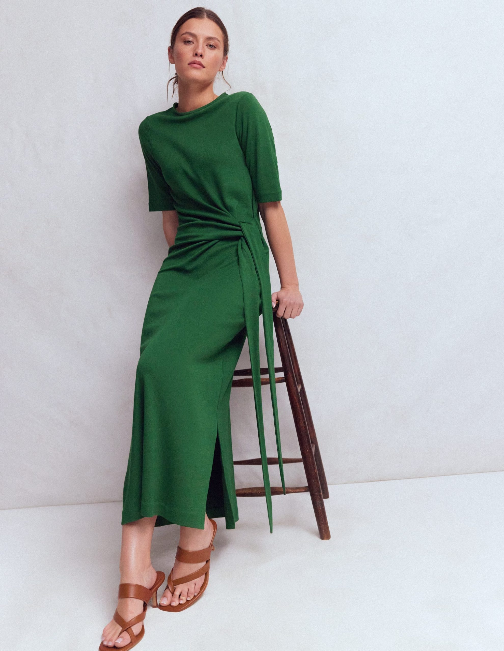 Zinnia Tie Ponte Midi Dress-Dark Green - Image 2