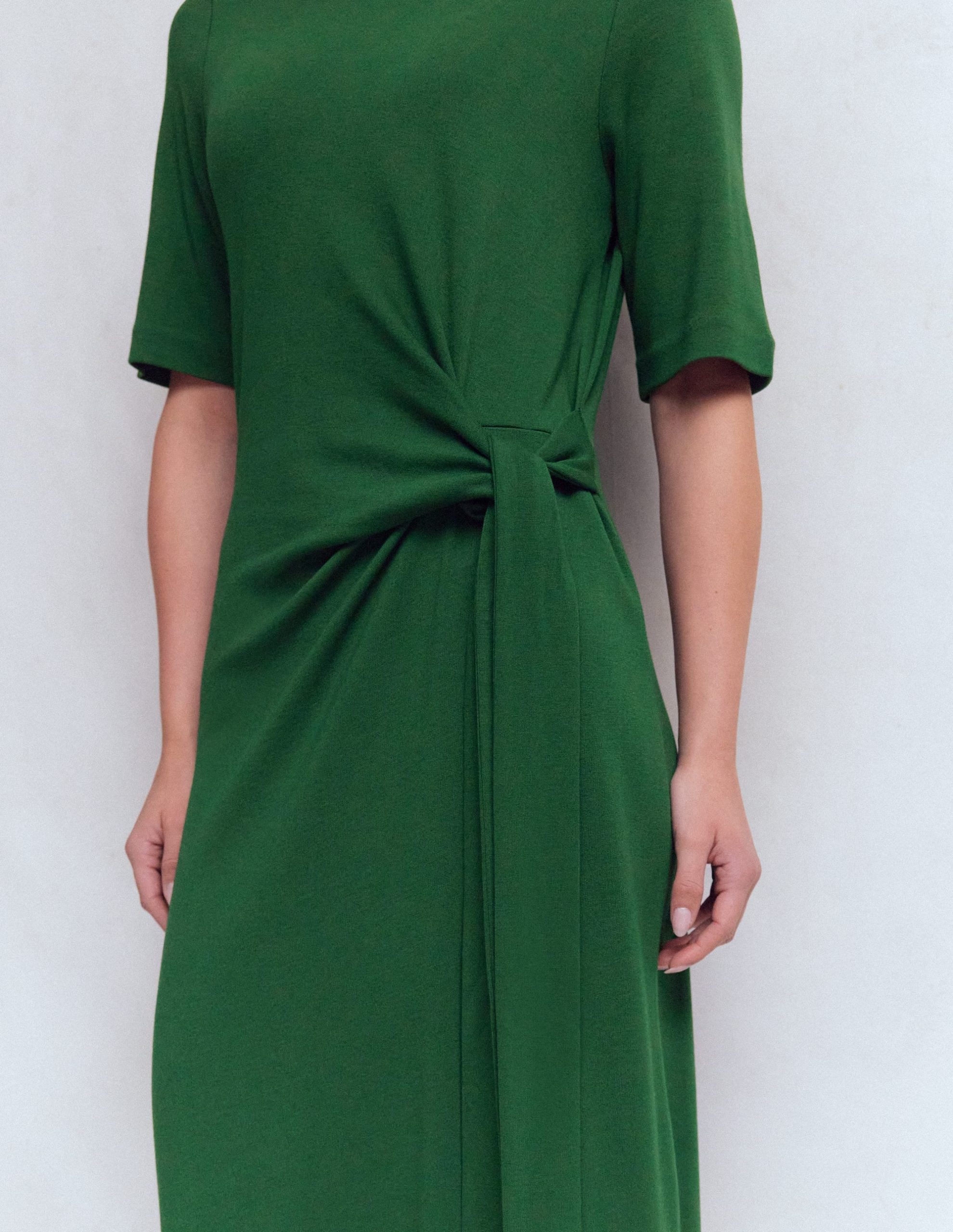 Zinnia Tie Ponte Midi Dress-Dark Green - Image 3
