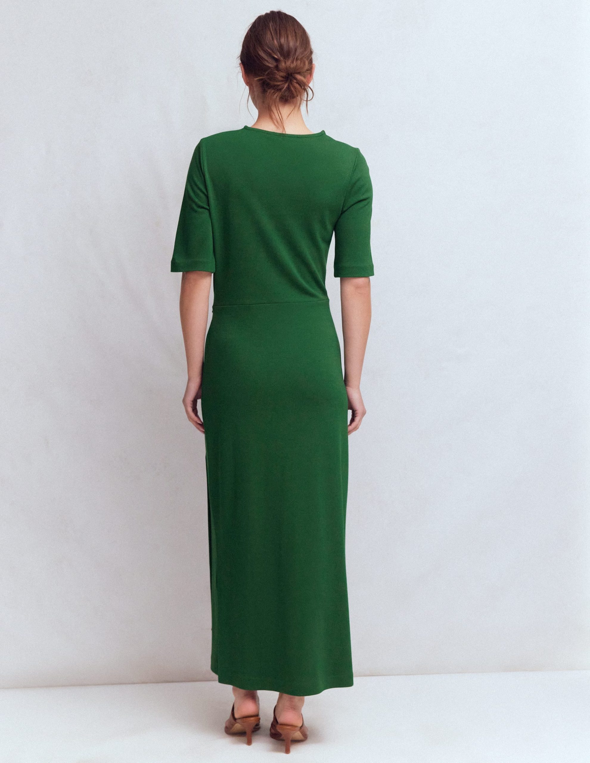 Zinnia Tie Ponte Midi Dress-Dark Green - Image 4