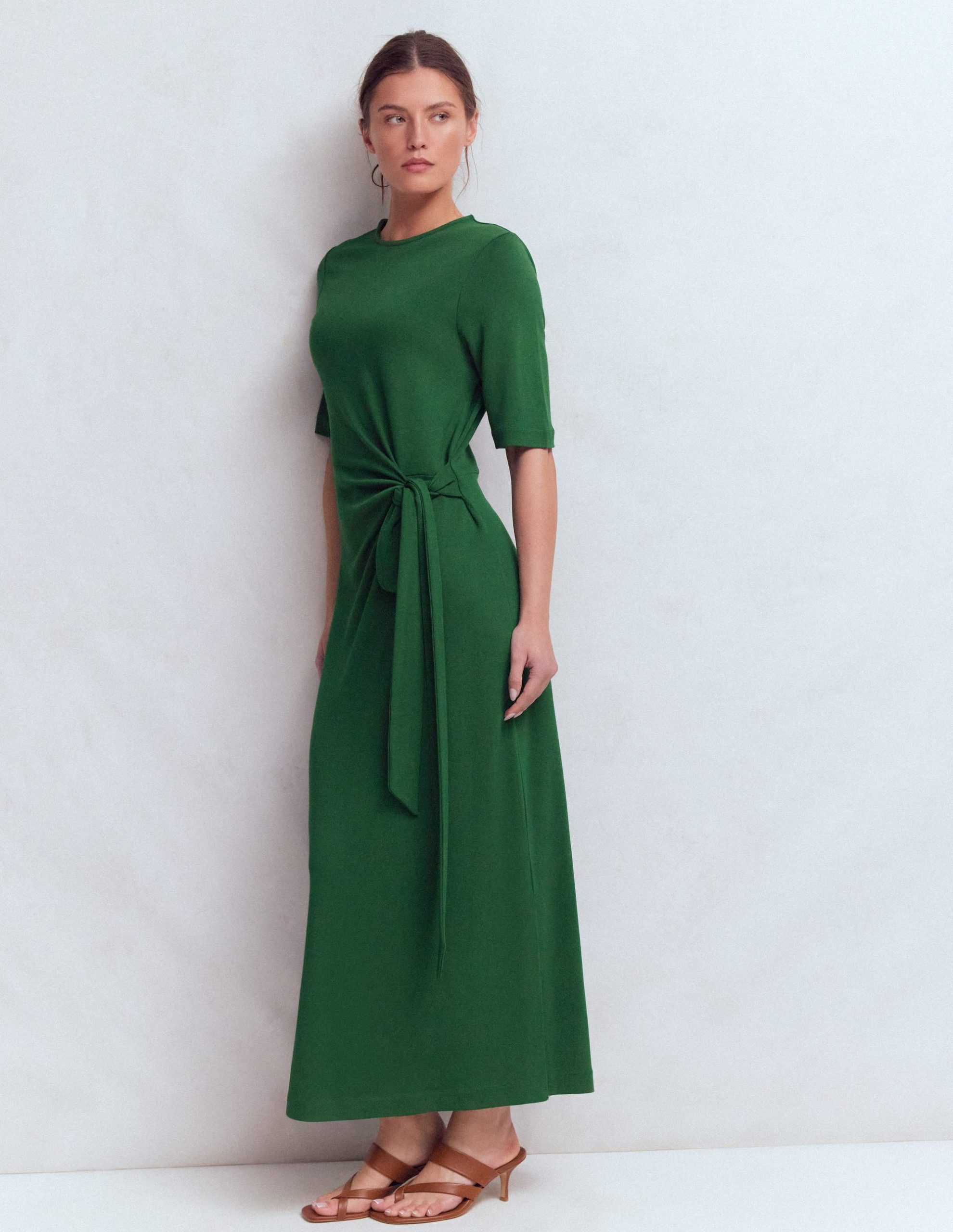 Zinnia Tie Ponte Midi Dress-Dark Green