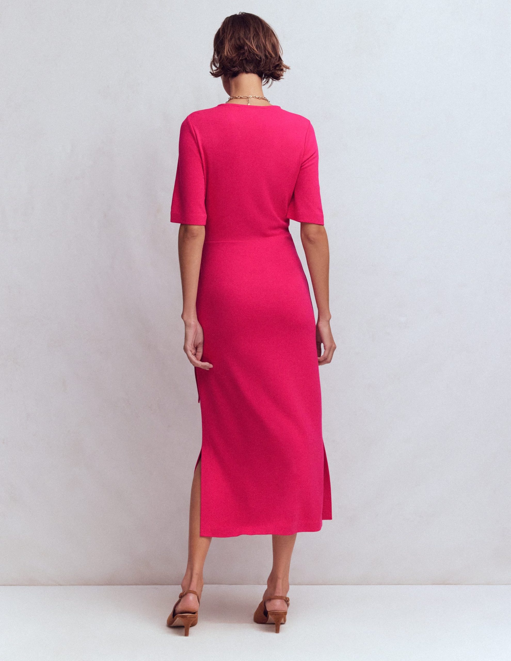 Zinnia Tie Ponte Midi Dress-Vibrant Pink - Image 4