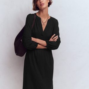 Cathy Notch Neck Jersey Dress-Black