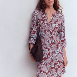 Cathy Notch Neck Jersey Dress-Roasted Brown. Elegant Blossom