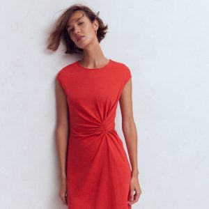 Delilah Twist Short Dress-Red Coral