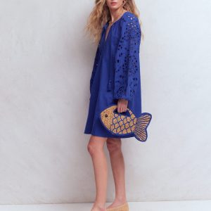 Embroidered Sleeve Kaftan-Blue Embroiderie