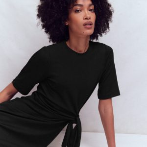 Zinnia Tie Jersey Short Dress-Black