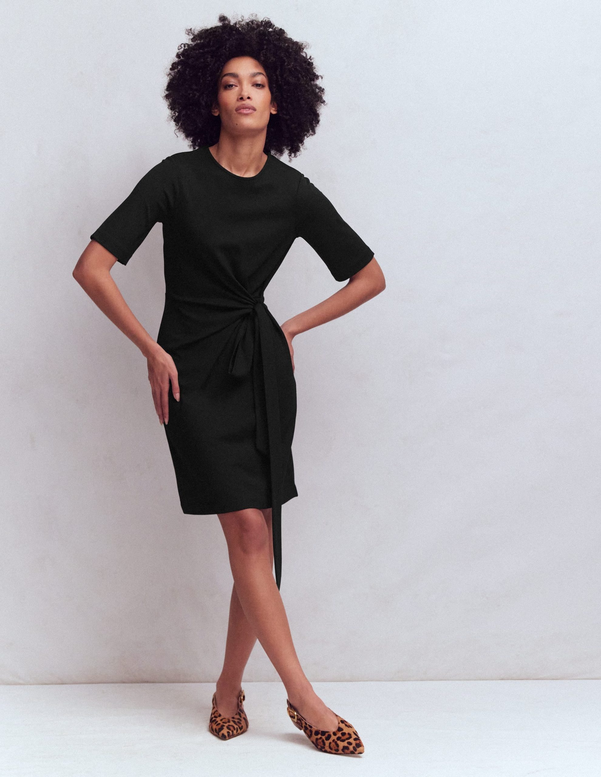 Zinnia Tie Jersey Short Dress-Black - Image 4