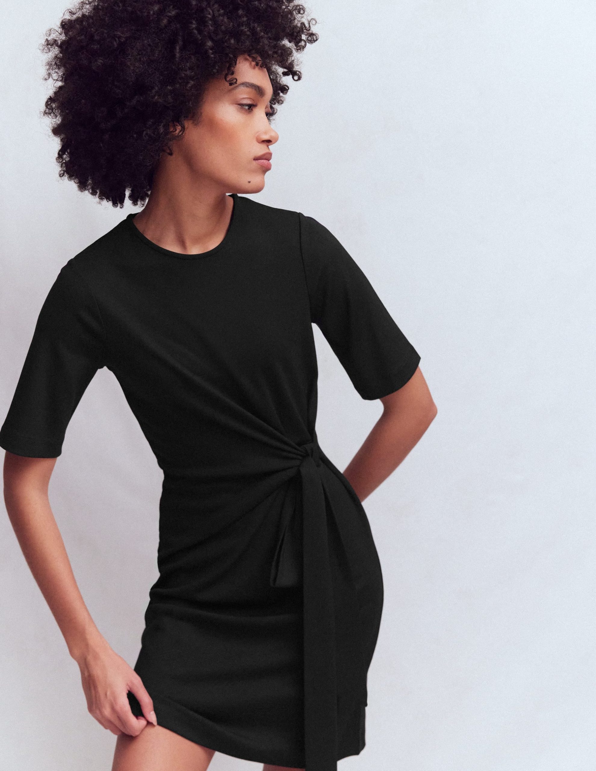 Zinnia Tie Jersey Short Dress-Black - Image 5