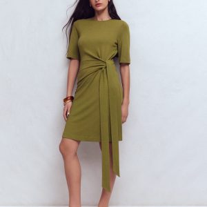 Zinnia Tie Jersey Short Dress-Olive