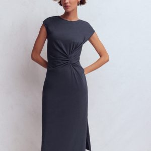 Delilah Twist Midi Dress-Navy