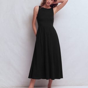 Saoirse Smocked Jersey Dress-Black