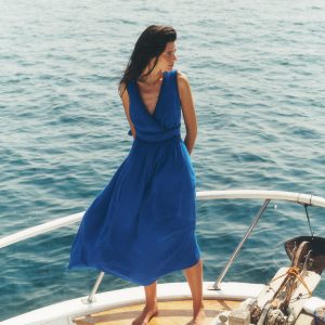 Lorna Trim Double Cloth Dress-Bright Blue