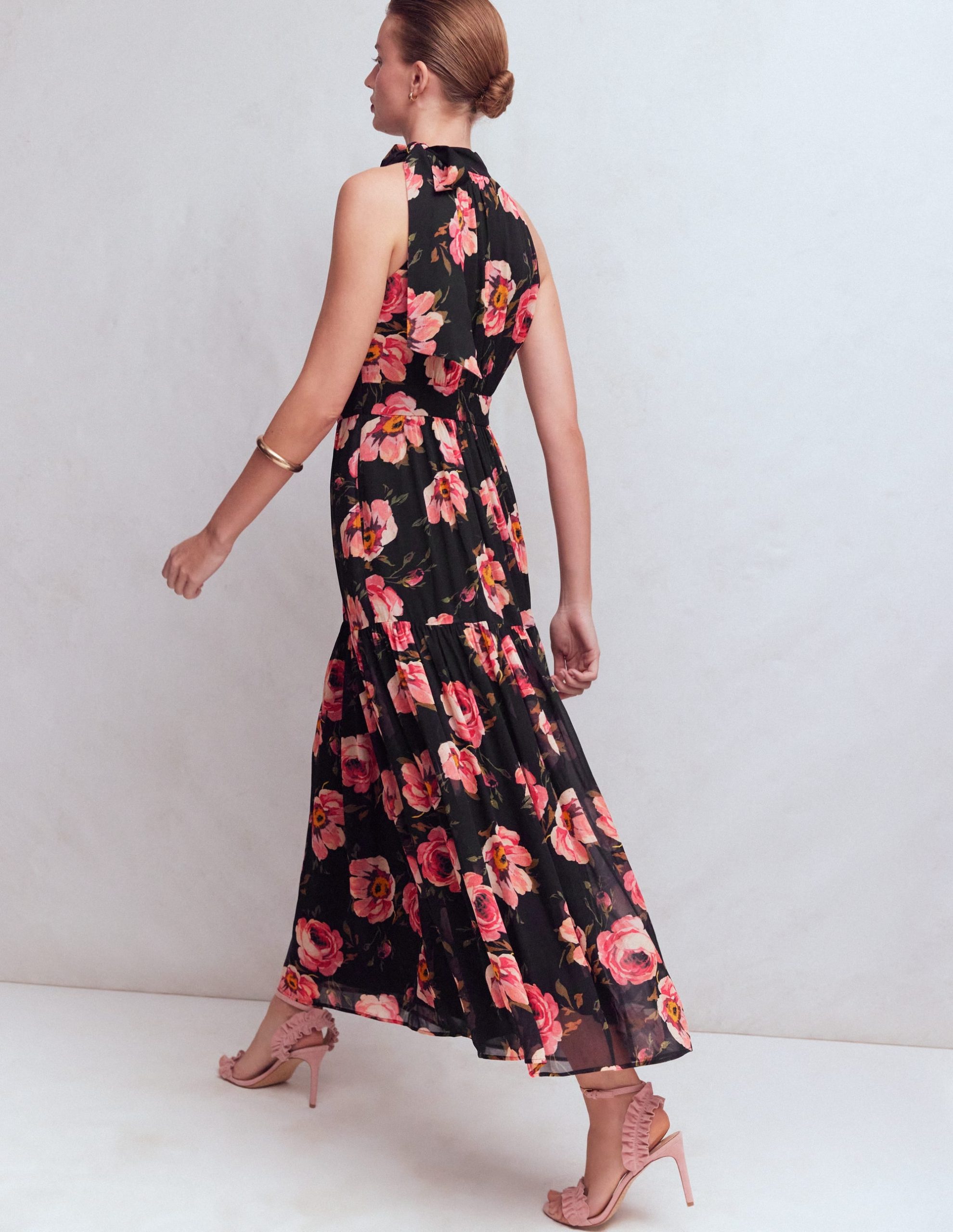 Roisin Tie Neck Maxi Dress-Black Whimsical Roses - Image 5
