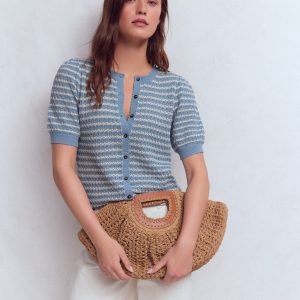 Dot Pointelle Cardigan-Blue Stripe