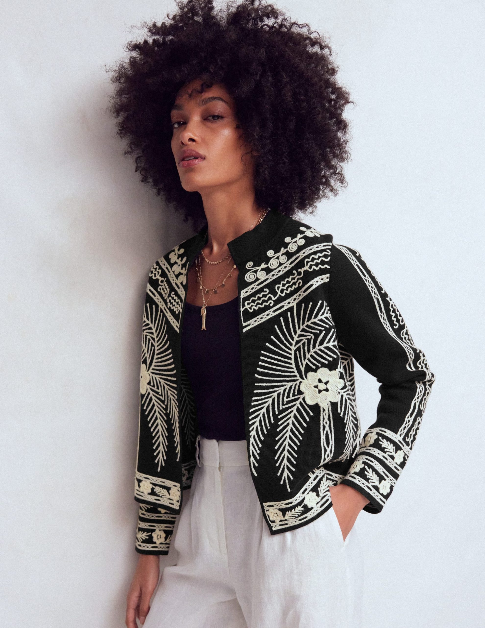 Elena Stand Neck Jacket-Black Embroidery - Image 2