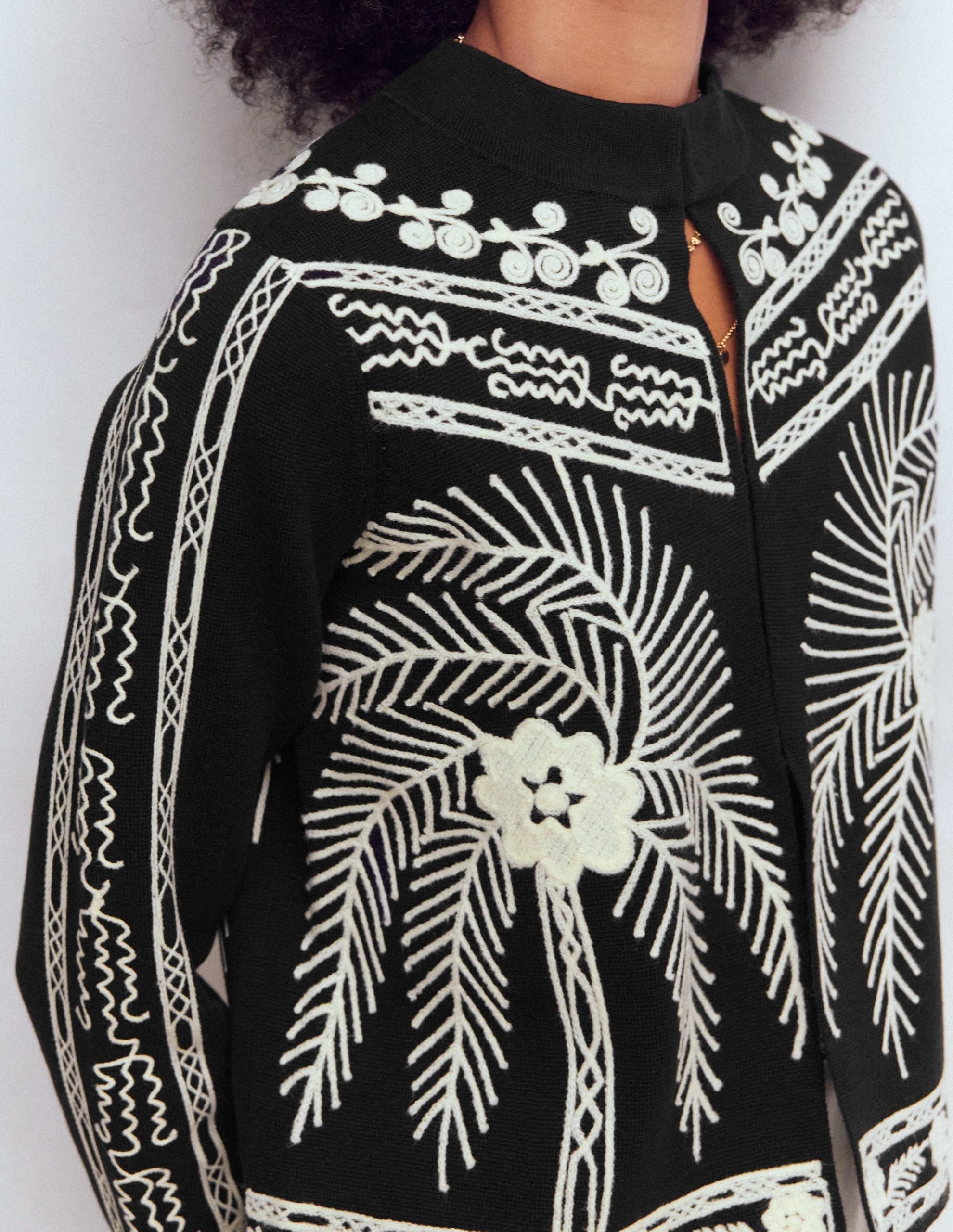 Elena Stand Neck Jacket-Black Embroidery - Image 5