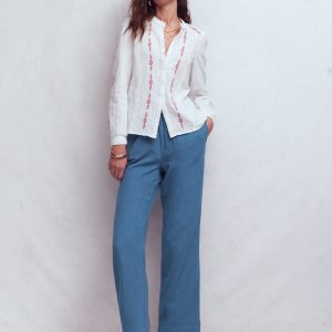 Pull-on Double Cloth Pants-Tourmaline Blue