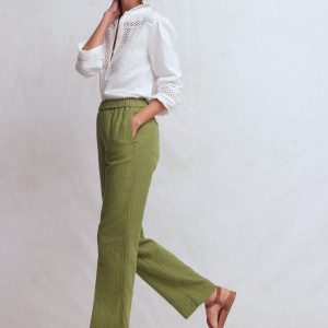 Pull-on Double Cloth Pants-Olive Green
