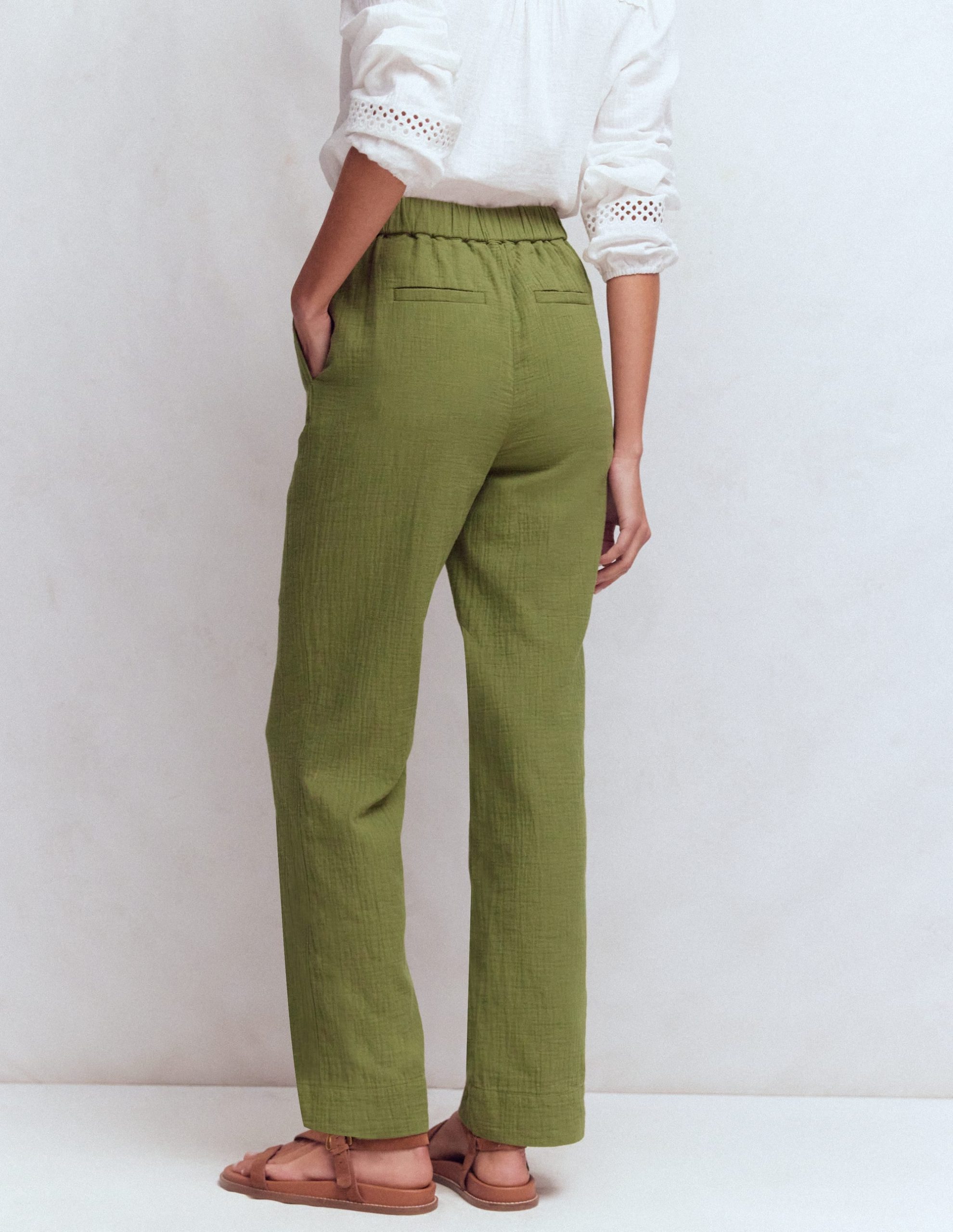Pull-on Double Cloth Pants-Olive Green - Image 3