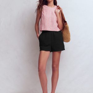 Pull-on Double Cloth Shorts-Black