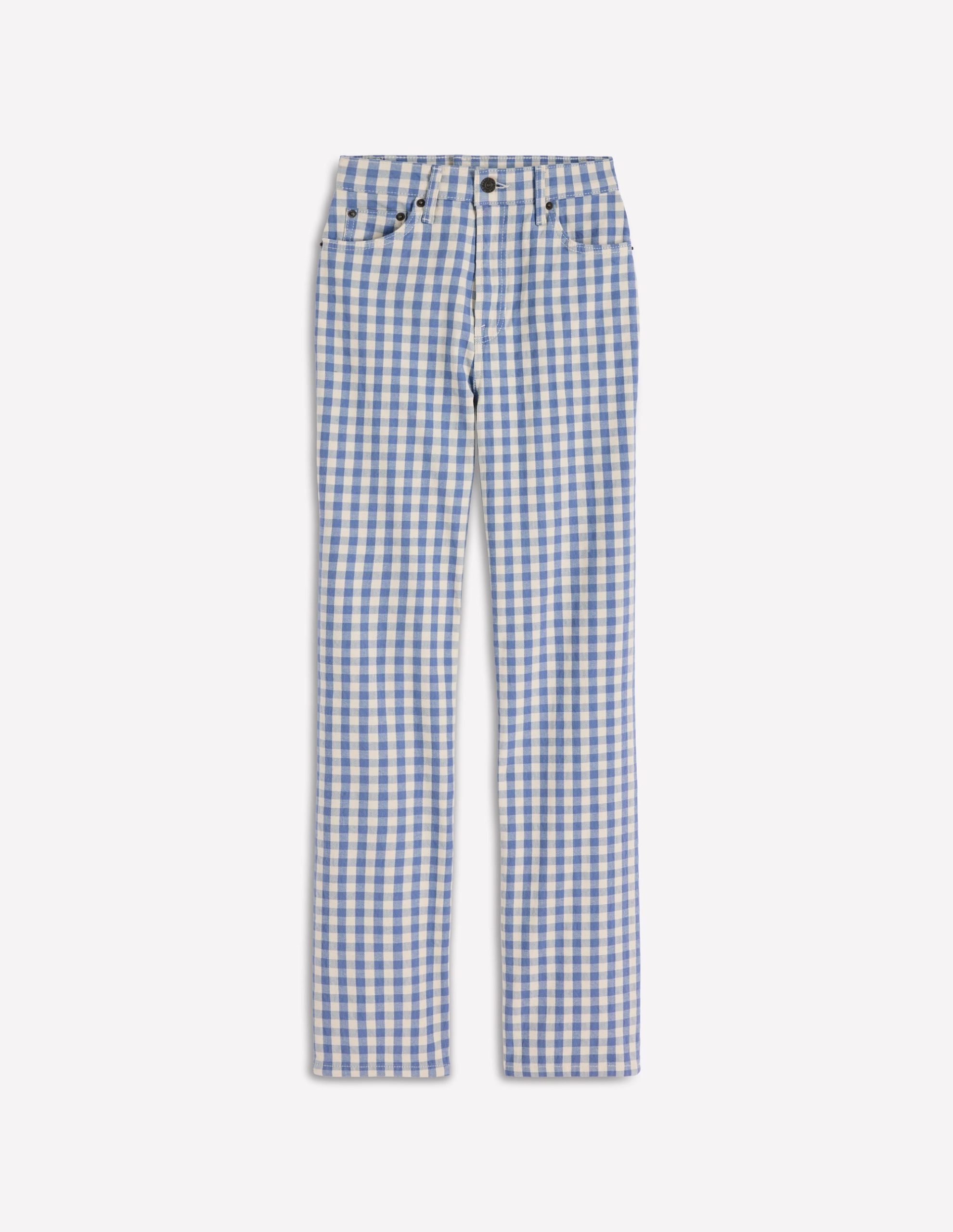 High Rise Straight Jeans-Blue Gingham - Image 6