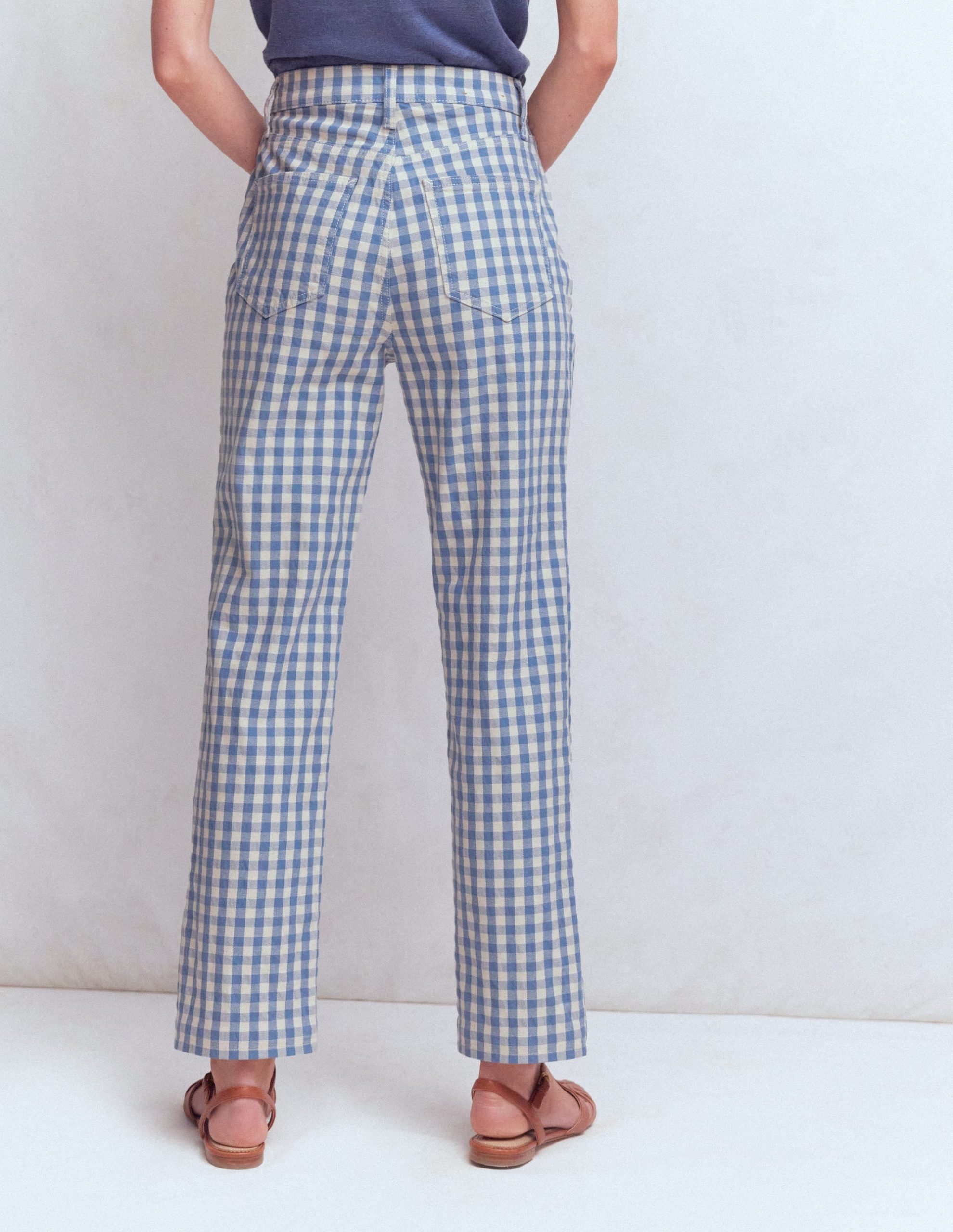 High Rise Straight Jeans-Blue Gingham - Image 3