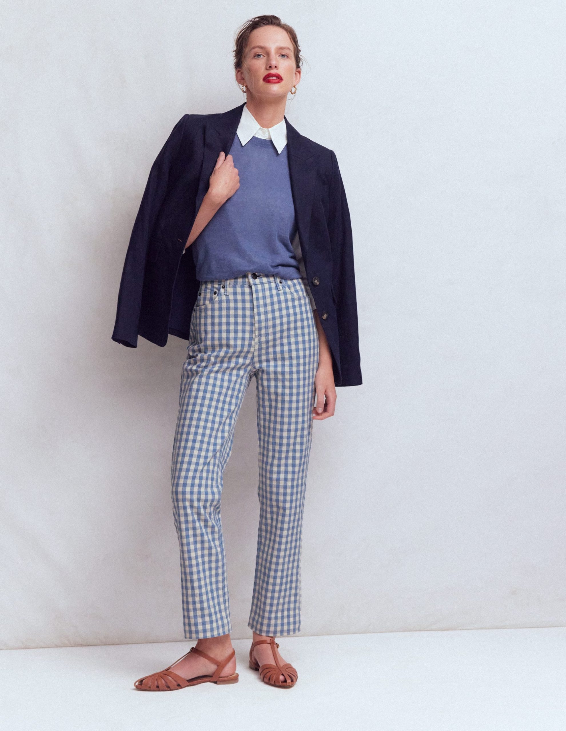 High Rise Straight Jeans-Blue Gingham - Image 5