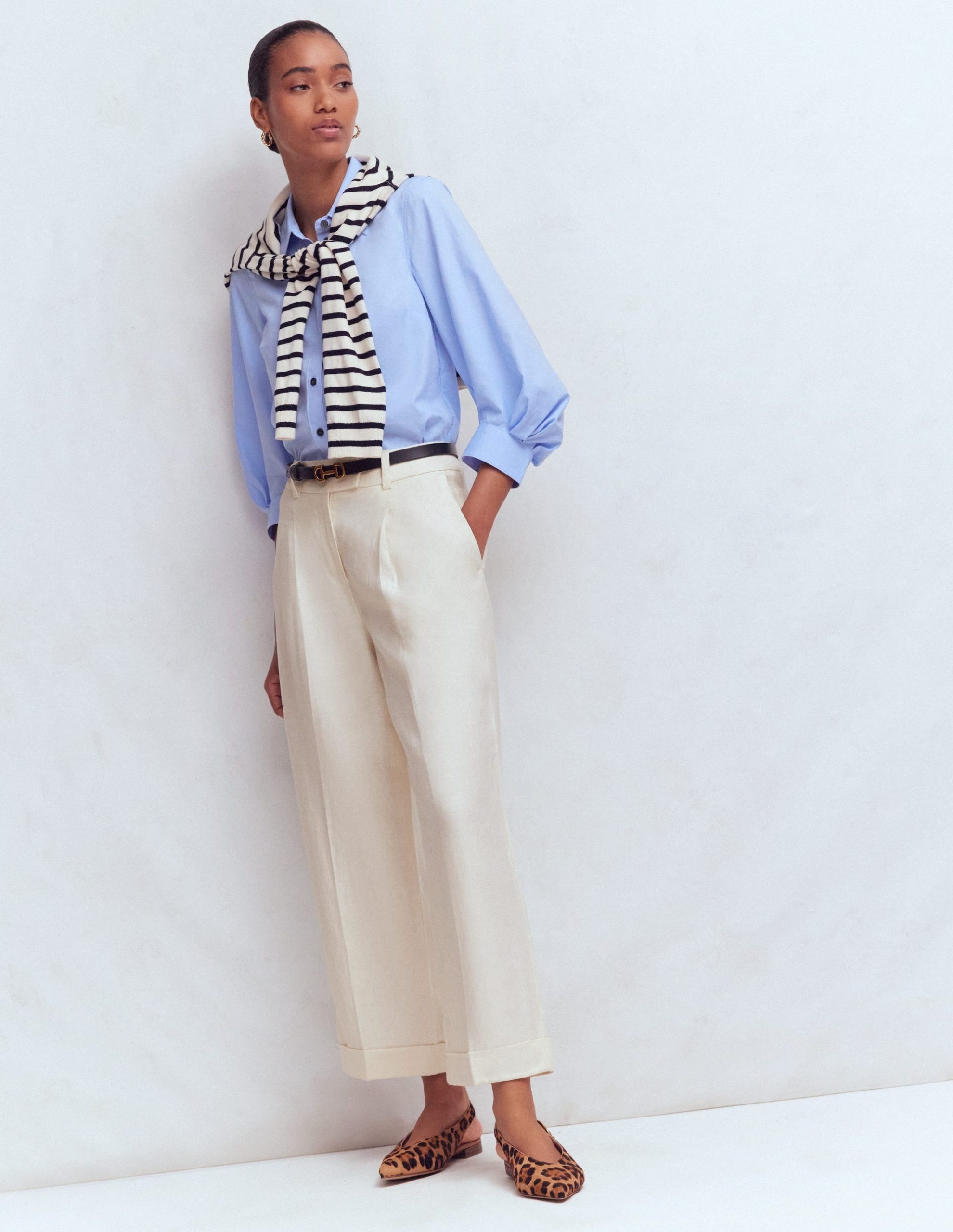 Chiswick Crop Linen Pants-Ivory - Image 4