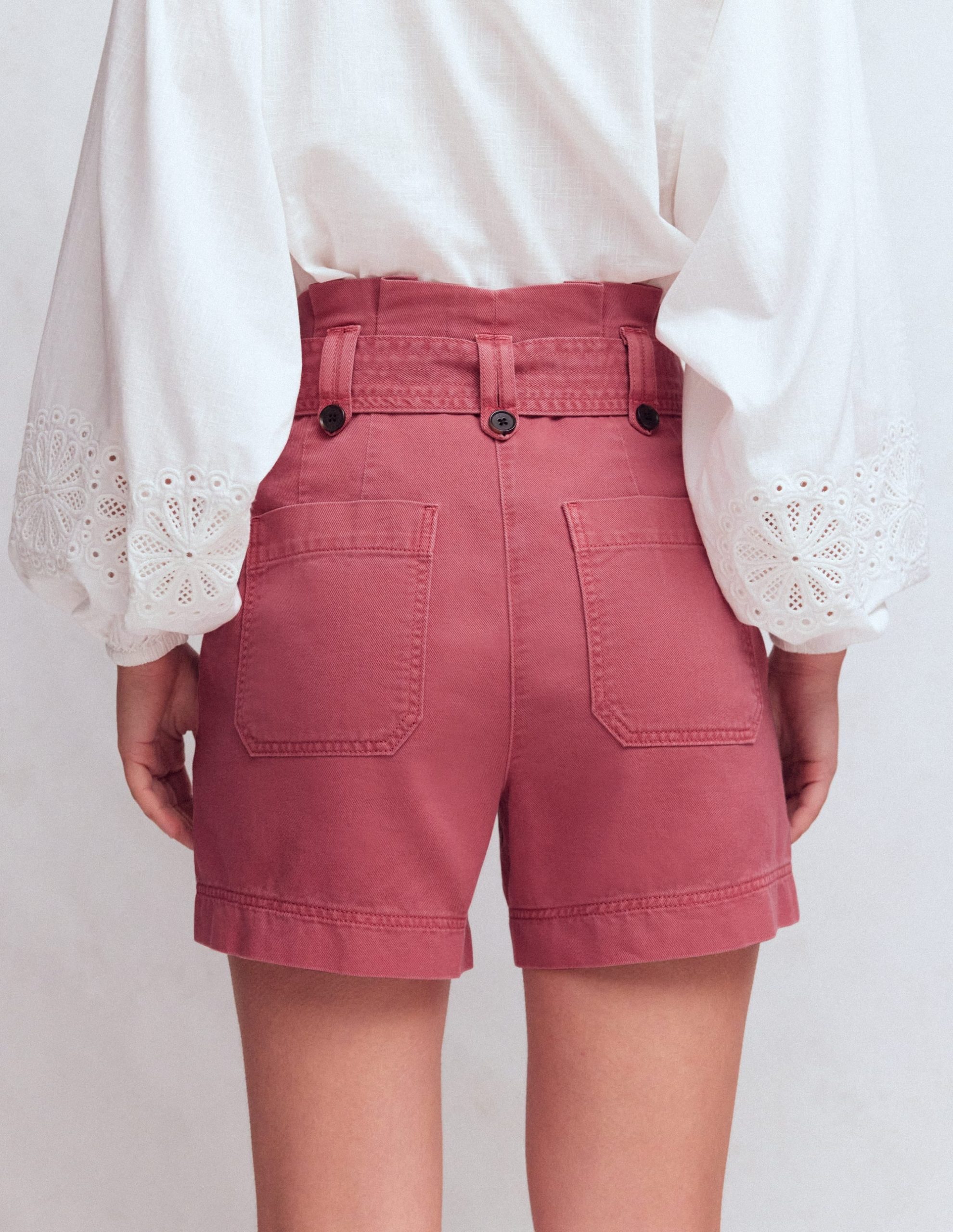 Paperbag Linen Belted Shorts-Rosewood Pink - Image 3