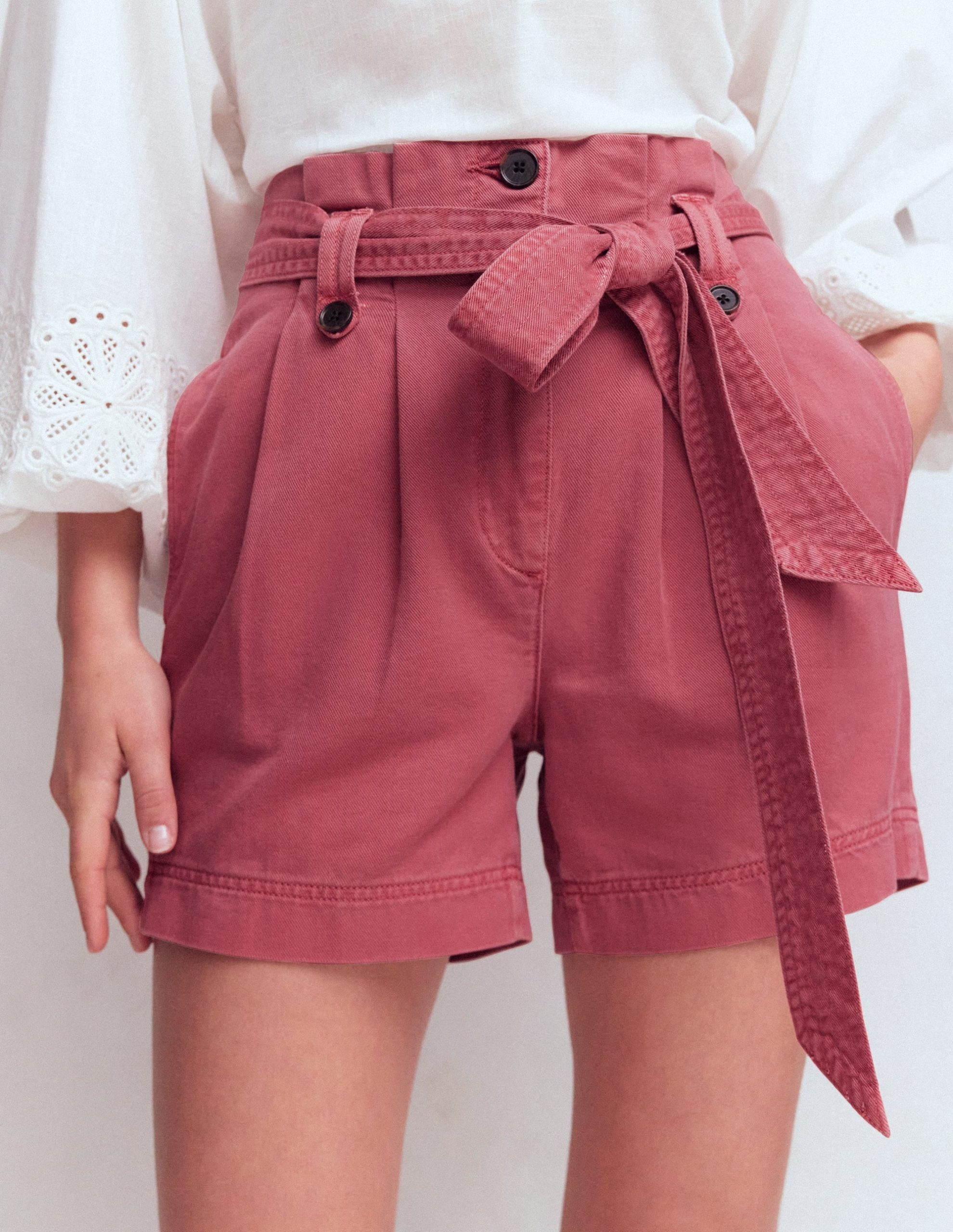 Paperbag Linen Belted Shorts-Rosewood Pink - Image 4