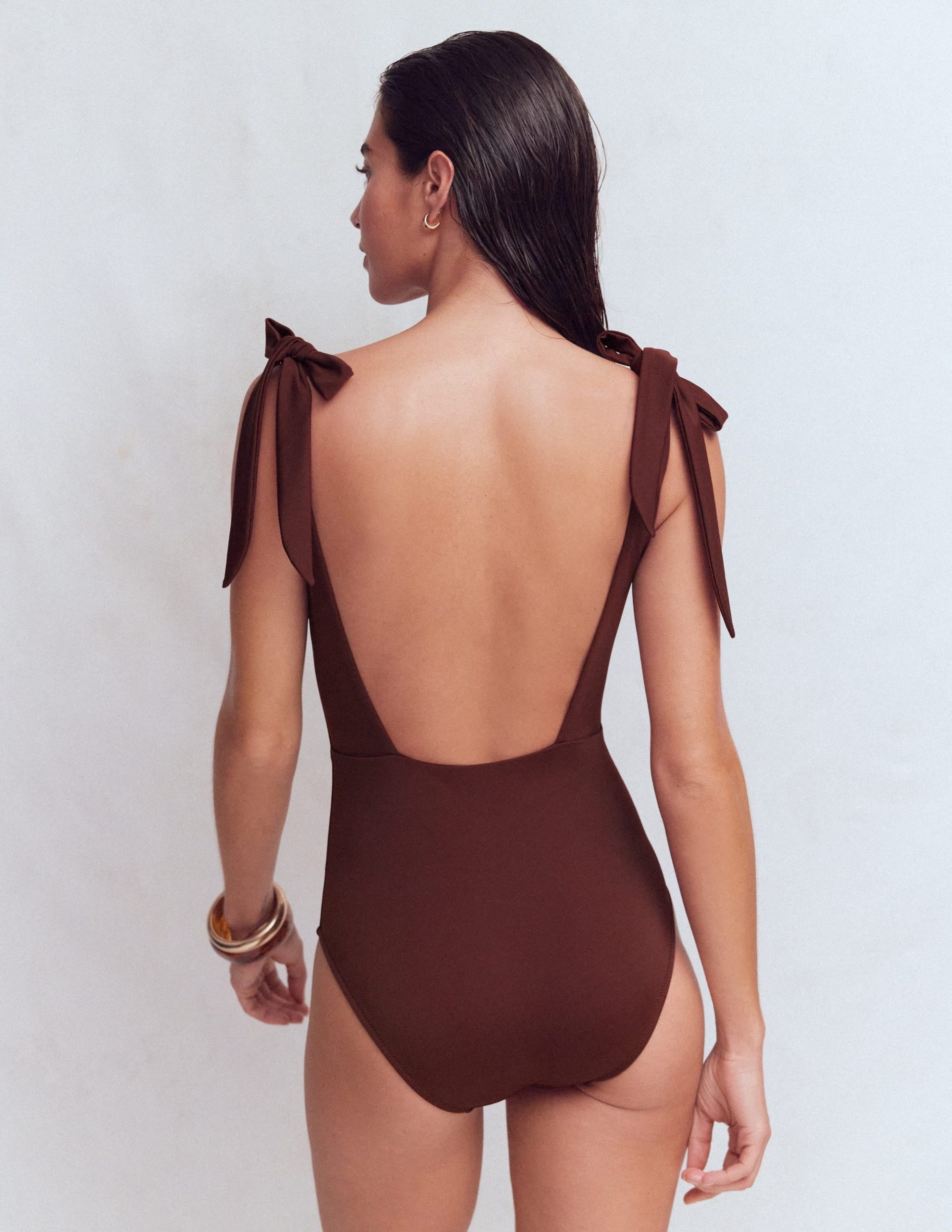 Bow Tie Shoulder Swimsuit-Cinnamon - Image 3
