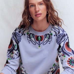 Emi Embroidered Sweatshirt-Light Blue Embroidery