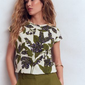 Louisa Slub T-Shirt-Leaf Print