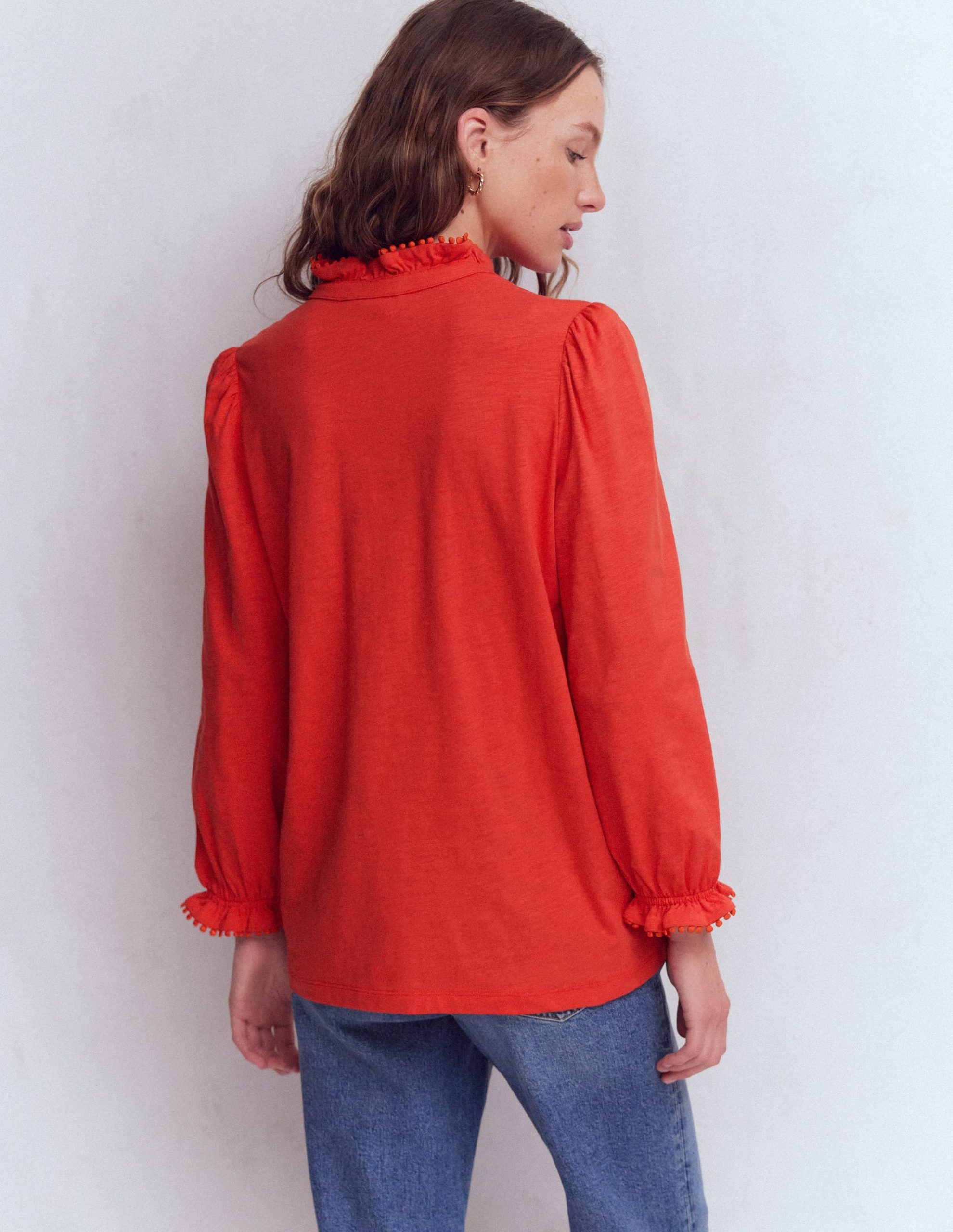 Emily Pom Detail Ruffle Shirt-Blood Orange - Image 3
