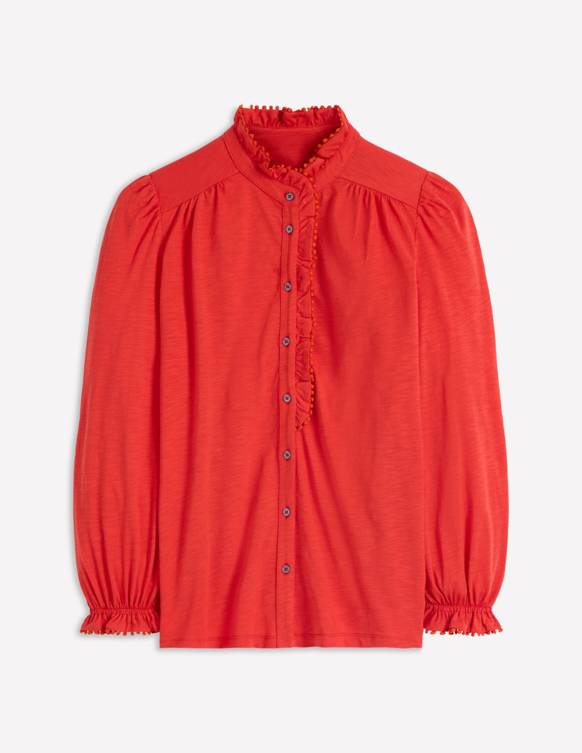 Emily Pom Detail Ruffle Shirt-Blood Orange - Image 6