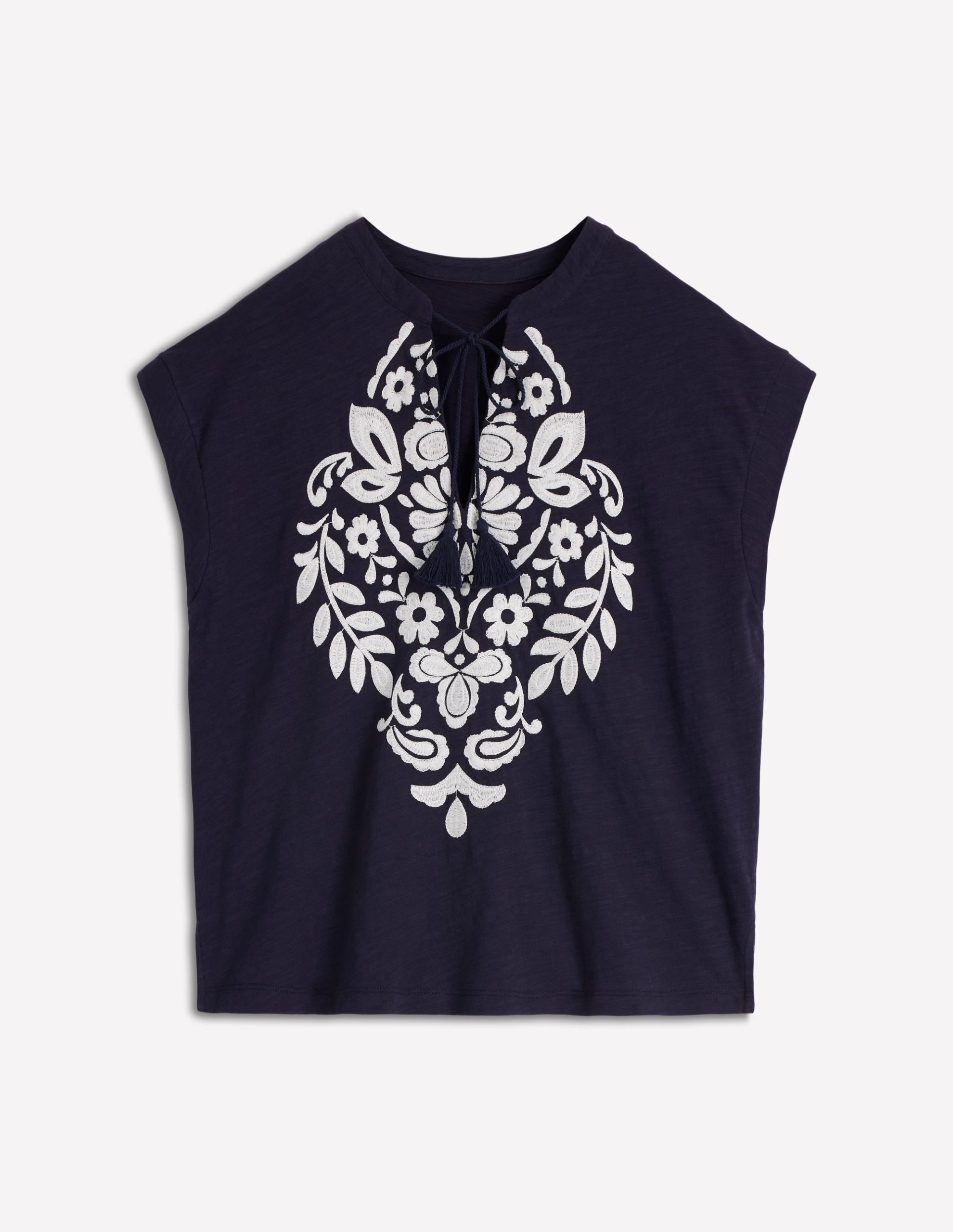 Nina Embroidered Notch T-shirt-Navy Embroidery - Image 5